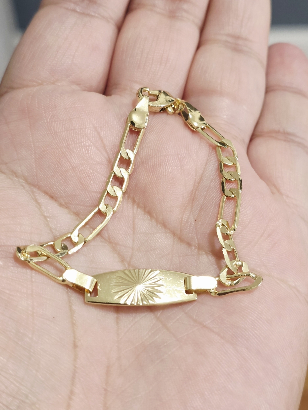 18k Gold Plated Kids ID Link Bracelet with Sunburst Plate